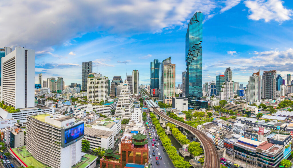 City view of Bangkok city and subway station Thailand