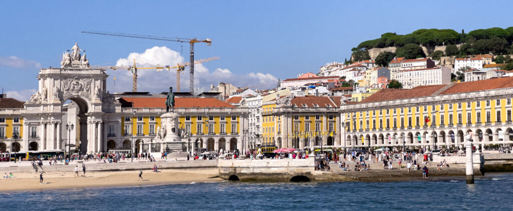 View from a tour boat over Praca do Comercio in Lisbon